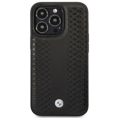 8. Case BMW BMHMP14L22RFGK iPhone 14 Pro 6.1" black/black Leather Diamond Pattern MagSafe