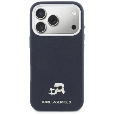 3. Karl Lagerfeld Karl & Choupette Head Pins Saffiano MagSafe Case for iPhone 17 Pro - Blue