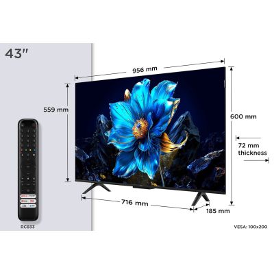 2. TCL 43P7K QLED 40" 4K Ultra HD Google TV Dolby Atmos DVB-T2 Metallic