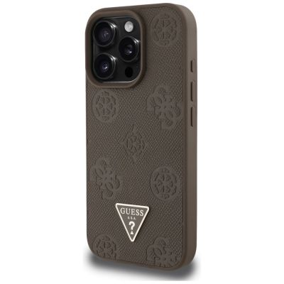 2. Guess Grained Hot Stamp Peony Triangle Logo MagSafe iPhone 16 Pro Case - Brown