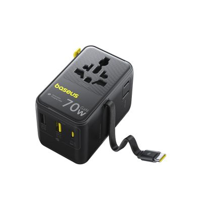 2. Baseus EnerCore CG11 70W 6-in-1 Travel Adapter with Retractable USB-C Cable - Black