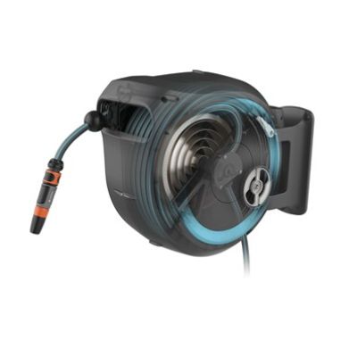 6. Gardena 18630-20 Garden Hose Reel Wall-Mounted Garden Hose Cart Automatic Black, Blue