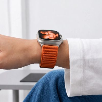 6. Tech-Protect NylonLoop Strap for Apple Watch 44 / 45 / 46 / 49 mm – Orange