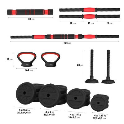 6. HMS SGN130 6-in-1 weight set (barbell, dumbbells and kettlebell) 30kg