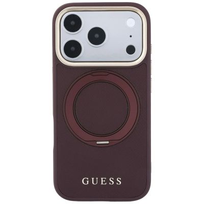 3. Guess Ring Stand 360 Grained Classic Logo MagSafe Case for iPhone 18 Pro Max / 17 Pro Max - Burgundy