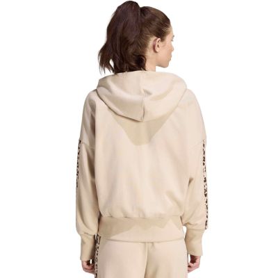 3. Women's adidas Seasonal Essentials Animal Print 3-Stripes Full-Zip Hooded Sweatshirt Beige KH1547