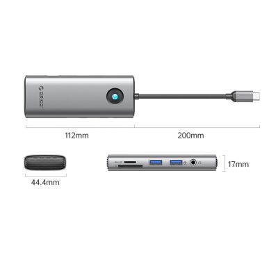 2. Orico PW11 8in1 USB-C Docking Station 2x USB-A 3.0 1x USB-C PD 100W 1x HDMI 4K 60Hz 1x microSD/SD 1x RJ45 Gigabit Ethernet 1x Audio 3.5mm - Gray
