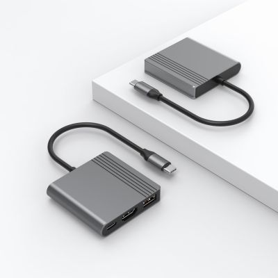 4. GEMBIRD 3-IN-1 USB TYPE-C MULTI ADAPTER (USB PORT + HDMI + USB-C VIDEO), GRAY
