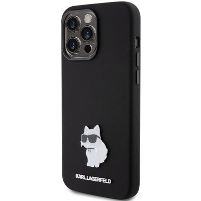 2. Karl Lagerfeld Silicone Choupette Metal Pin case for iPhone 15 Pro - black