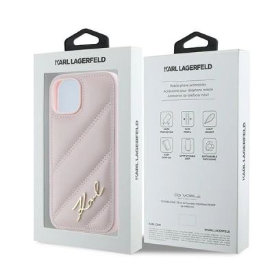 8. Karl Lagerfeld Diagonal Quilted Script case for iPhone 15 / 14 / 13 - pink