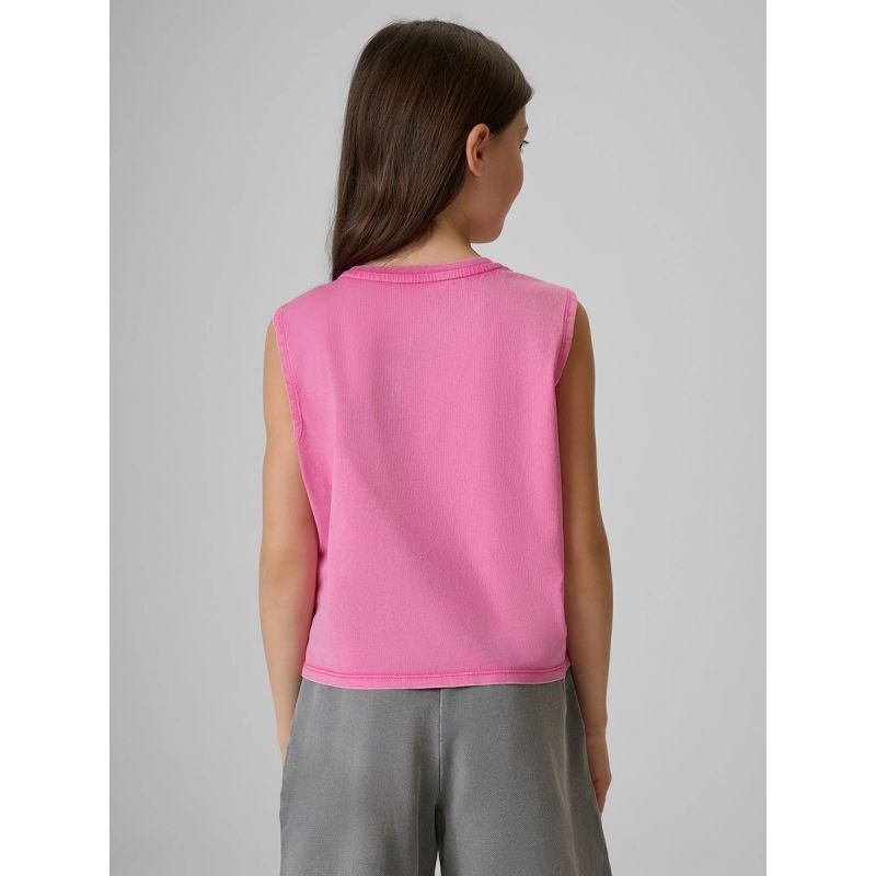 2. Girls' sleeveless T-shirt with print 4F 4FJRSS26TSLEF328-54S