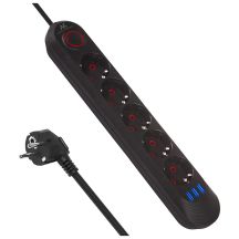MACLEAN POWER STRIP, EXTENSION CORD, 5 OUTLETS + 3XUSB, 110-240V AC 50/60HZ, 2.1A MAX 2500W, 1.5M, BLACK MCE395 B