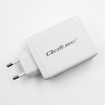 6. Qoltec 100W GaN Wall Charger | 5-20V | 1.5-5A | 2 x USB-C PD | 1 x USB QC 3.0 | White