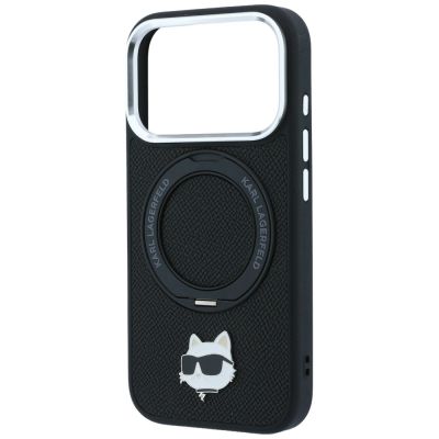 6. Karl Lagerfeld with Ring Stand 360 Choupette Head Pin MagSafe Case for iPhone 18 Pro / 17 Pro - Black