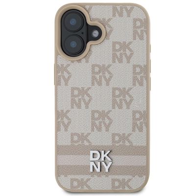 3. DKNY Checkered Pattern & Printed Stripes iPhone 16 Case - Pink