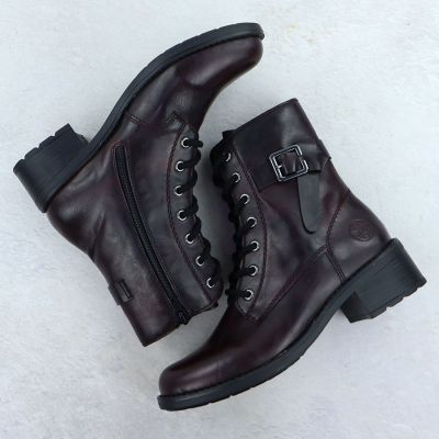7. Women's burgundy ankle boots with buckle Rieker 75431-35