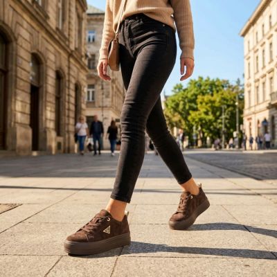 12. Women's leather platform sneakers, brown, Filippo DP3533