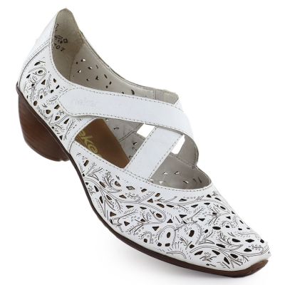 Women's leather openwork high-heeled shoes, white, Rieker 43773-80
