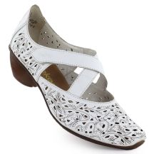 Women's leather openwork high-heeled shoes, white, Rieker 43773-80