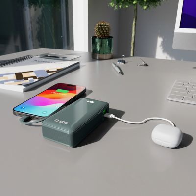 10. Powerbank SBS 10000 mAh 20W with built-in USB-C cable and digital display - gray