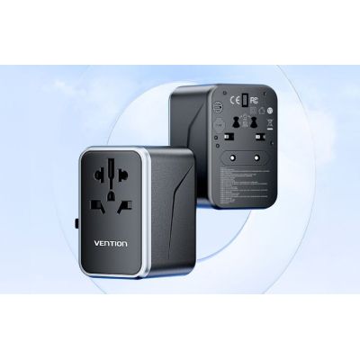 10. Vention 65W GaN Universal Travel Adapter with Charger 2x USB-A 2x USB-C Black