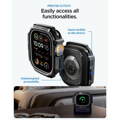 6. Spigen Rugged Armor Case + 9H Tempered Glass for Apple Watch Ultra 49mm - Matte Black