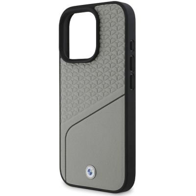 5. BMW Sign Leather Textured and Line MagSafe iPhone 16 Pro Case - Gray