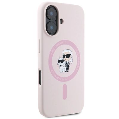 4. Karl Lagerfeld Silicone Karl&Choupette Heads Ring MagSafe iPhone 16 Case - Pink
