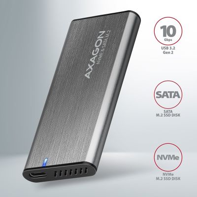 3. AXAGON EEM2-SG2 RAW BOX External Enclosure for M.2 SSDs, USB-C 3.2 Gen 2 – Silver