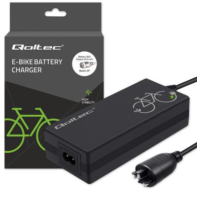 Qoltec 52613 36V 42V 2A electric bike charger Bosch 3Pin plug + power cable