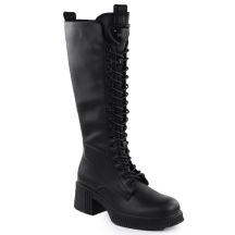 Women’s Leather Lace-Up Officer Boots with Block Heel, Black, Vinceza 66804