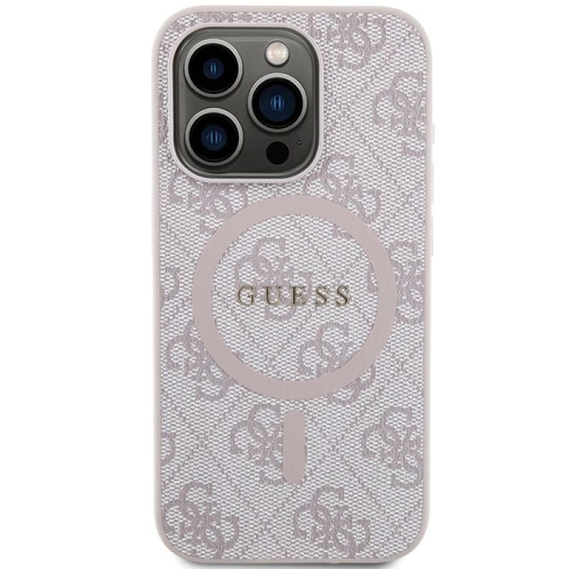 3. Guess 4G Collection Leather Metal Logo MagSafe Case for iPhone 15 Pro Max - Pink