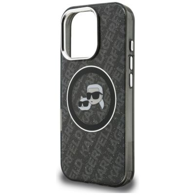 6. Karl Lagerfeld IML Glitter Karl & Choupette Heads Logo MagSafe Case for iPhone 16 Pro - Black