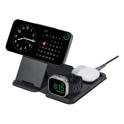 10. UAG 3in1 Travel Charger - wireless travel charger for three devices 15W, MagSafe compatible, cable, plugs and organizer included (black/gray)