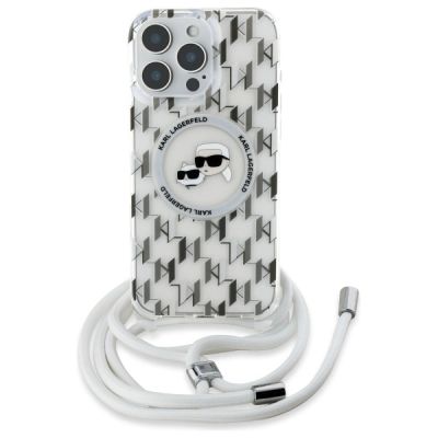 2. Karl Lagerfeld IML Crossbody Monogram Karl & Choupette Head MagSafe Case for iPhone 16 Pro Max - Clear
