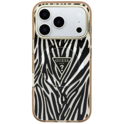 3. Guess IML Zebra Glitter Triangle Logo MagSafe Case for iPhone 17 Pro Max / 18 Pro Max - Gold