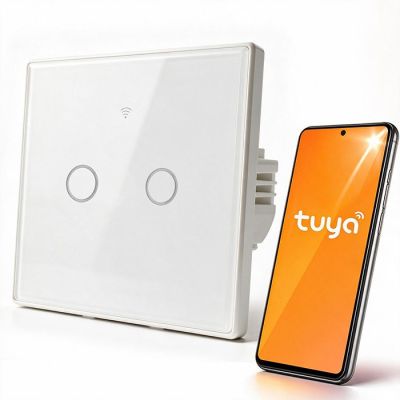 QOLTEC LIGHT ON/OFF SWITCH | TOUCH 2-CHANNEL | WI-FI | TIMER | TUYA | WHITE