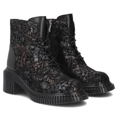 4. Women's leather ankle boots with a floral pattern, black Filippo DBT8072/26