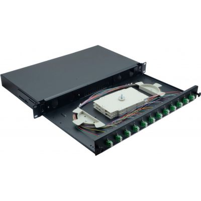 2. 19" Fiber Optic Splice Box 12 x LC/APC Duplex OS2, terminated with splices
