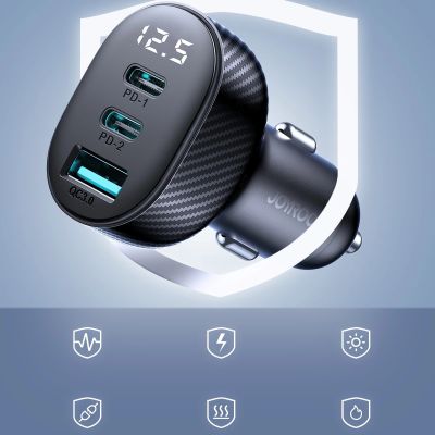 9. Joyroom JR-CCD04 30W 2x USB-C USB-A car charger with display - black