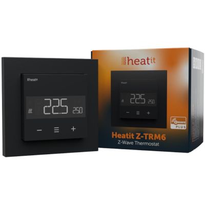 Heatit Z-TRM6 Black Matt Z-Wave Thermostat 3600W 16A 868.4 Mhz