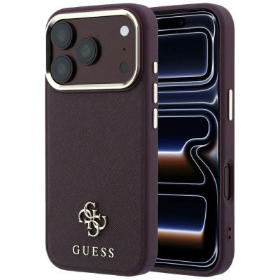 Guess Saffiano Small 4G & Classic Logo MagSafe Case for iPhone 18 Pro / 17 Pro - Burgundy