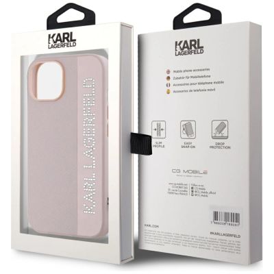 8. Karl Lagerfeld Saffiano Rhinestones & Charm case for iPhone 15 / 14 / 13 - pink