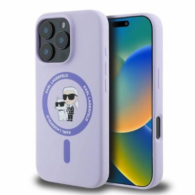 Karl Lagerfeld Silicone Karl&Choupette Heads Ring MagSafe Case for iPhone 16 Pro Max - Purple