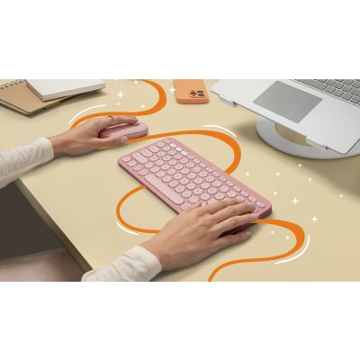 8. Logitech Pebble 2 Combo Keyboard Mouse Included Universal RF Wireless + Bluetooth QWERTY American International Pink