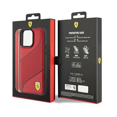 8. Ferrari Perforated Waves Metal Logo case for iPhone 15 Pro - red