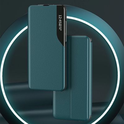 4. Eco Leather View Case elegant bookcase type case with kickstand for Samsung Galaxy A22 4G orange