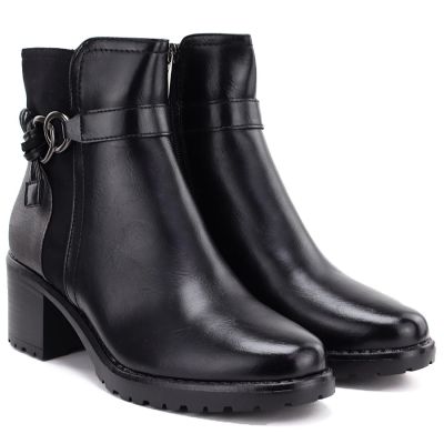 9. Women's insulated ankle boots with a block heel, black, Potocki SZ12873
