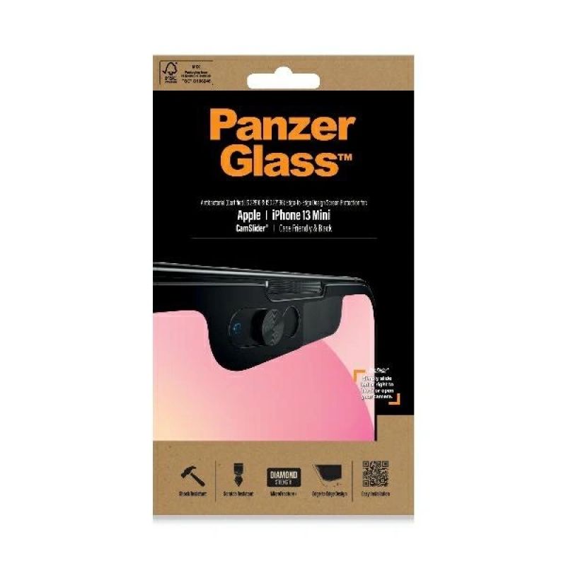 2. PanzerGlass E2E Microfracture Tempered Glass for iPhone 13 Mini CamSlider Case Friendly AntiBacterial - Black