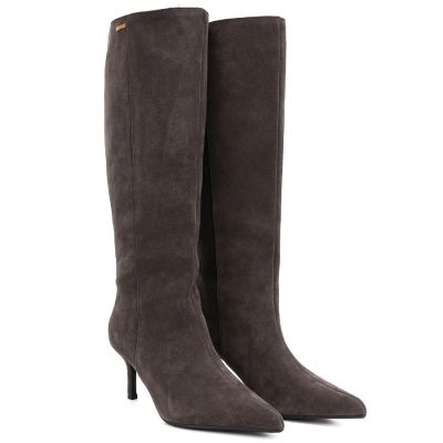 9. Women's leather boots with a high heel, insulated, brown, Big Star UU274497
